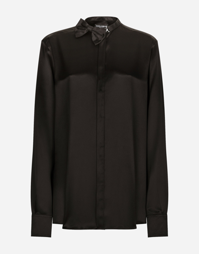 Dolce & Gabbana Satin Shirt With Bow-tie Detailing In Black