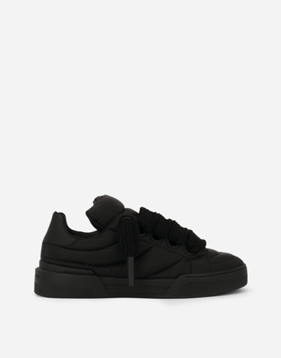 Dolce & Gabbana Rhinestone-embellished Leather Sneakers In Nero/nero