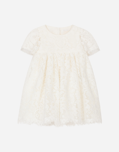 Dolce & Gabbana Babies' Empire-line Lace Christening Dress With Short Sleeves