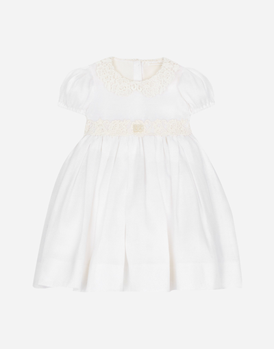 Dolce & Gabbana Babies' Empire-line Muslin Christening Dress With Short Sleeves