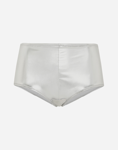 Dolce & Gabbana Foiled Jersey Low-rise Panties In Silver