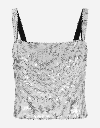 Dolce & Gabbana Sequined Crop Top With Straps In Blue