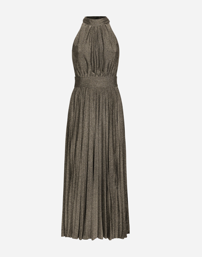 Dolce & Gabbana Pleated Jersey Lurex Calf-length Dress In Silver