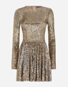 Dolce & Gabbana Sequin-embellished Pleated Minidress In Gold