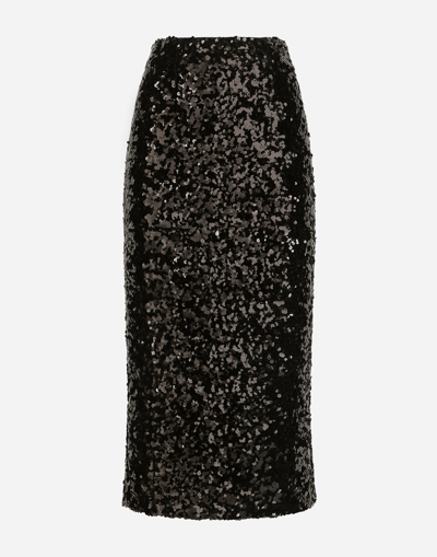 Dolce & Gabbana Sequined Calf-length Skirt In Black