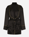 Dolce & Gabbana Silk Long-sleeved Pajama Jacket With Belt In Black