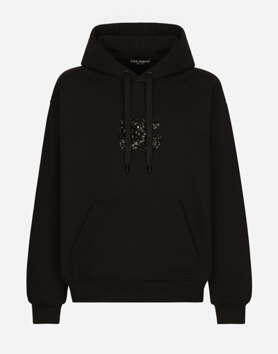 Dolce & Gabbana Hoodie With Rhinestone-detailed Dg Patch In Black