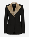 DOLCE & GABBANA SINGLE-BREASTED WOOL TURLINGTON JACKET WITH SEQUINED LAPELS