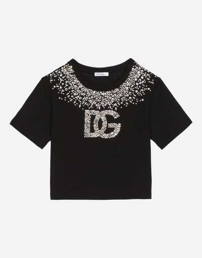 Dolce & Gabbana Kids' Jersey T-shirt With Dg Logo In Black