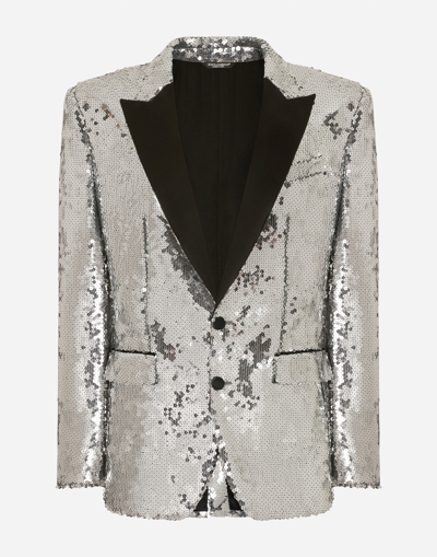 Dolce & Gabbana Sicilia Sequined Single-breasted Tuxedo Jacket In Silver