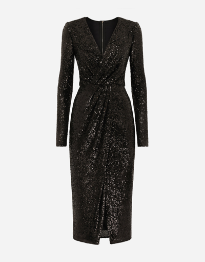 Dolce & Gabbana Micro-sequined Calf-length Dress In Black