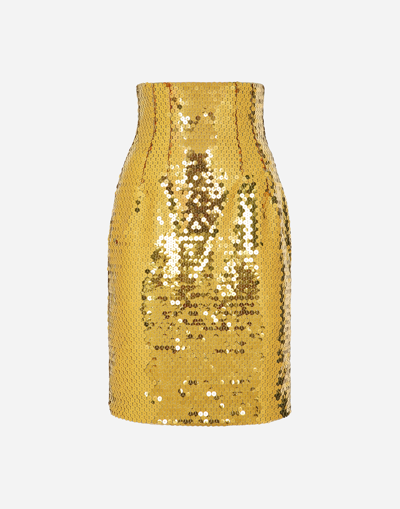 Dolce & Gabbana High-waisted Sequined Midi Skirt In Yellow