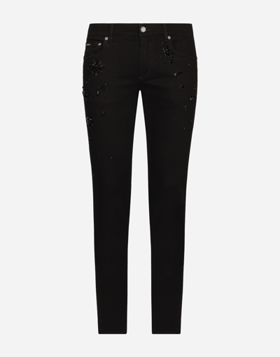 Dolce & Gabbana Stretch Skinny Jeans With Rhinestone Embroidery