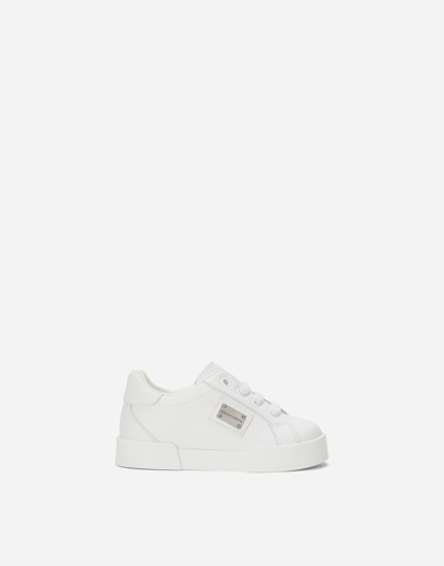 Dolce & Gabbana Babies' Calfskin Portofino Trainers In White