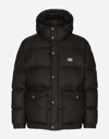 DOLCE & GABBANA NYLON DOWN JACKET WITH HOOD AND BRANDED TAG