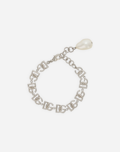 Dolce & Gabbana Link Bracelet With Multiple Dg Logo In Metallic