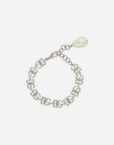 Dolce & Gabbana Link Bracelet With Multiple Dg Logo In Silver