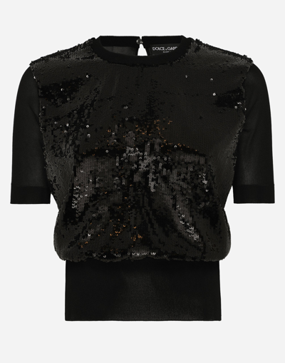 Dolce & Gabbana Short-sleeved Top With Sequin Embellishment In Black