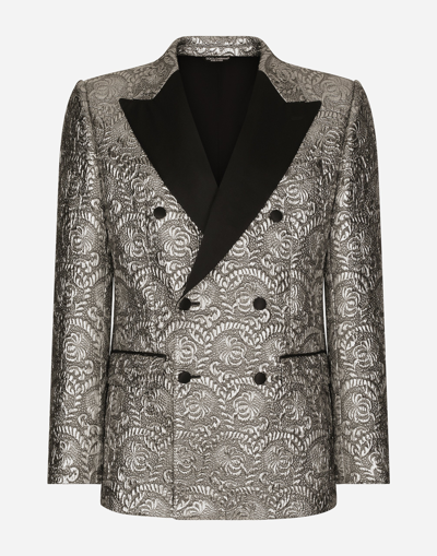 Dolce & Gabbana Satin-lapel Jacquard Tuxedo Jacket In Grey