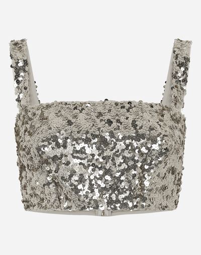 Dolce & Gabbana Sequined Crop Top With Straps In Gold