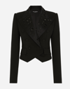 Dolce & Gabbana Cropped Wool Jacket With Rhinestone Details In Multicolor