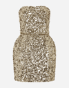 Dolce & Gabbana Sequined Strapless Mini Dress In Gold
