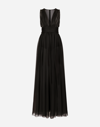 Dolce & Gabbana Long Chiffon Dress With Draped Belt In Black