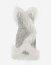 Dolce & Gabbana Short Sequined Wrap Dress With Feather Trims In Silver