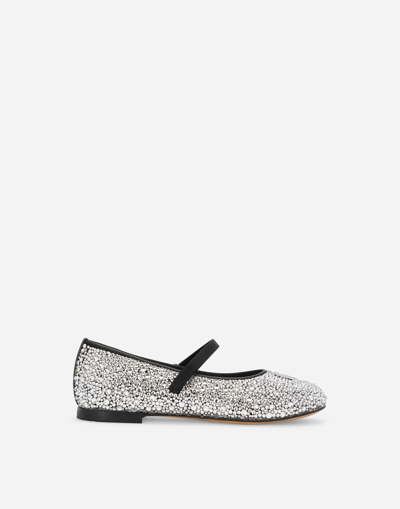 Dolce & Gabbana Kids' Satin Ballet Flats With Fusible Rhinestones In Black