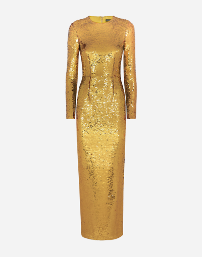 Dolce & Gabbana Long Sequined Mermaid Dress In Gold