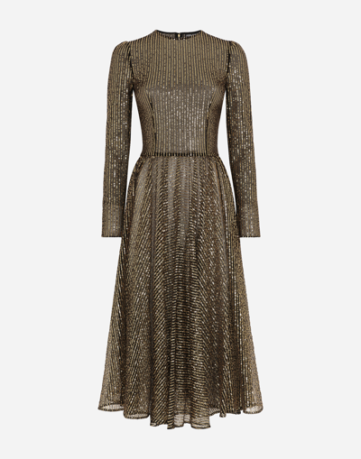 Dolce & Gabbana Long-sleeved Sequined Midi Dress In Gold