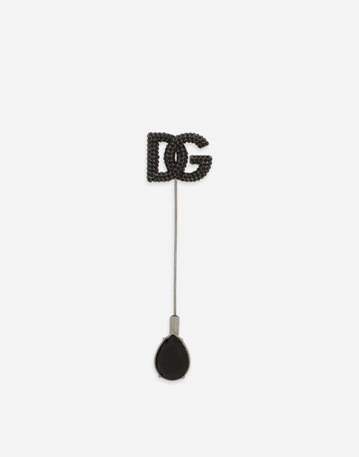 Dolce & Gabbana Rhinestone-detailed Dg Logo Brooch In Black