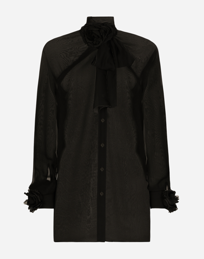 Dolce & Gabbana Chiffon Shirt With Flower Details In Black