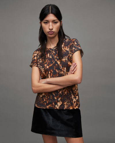 Allsaints Anna Spark Printed Crew Neck T-shirt In Brown