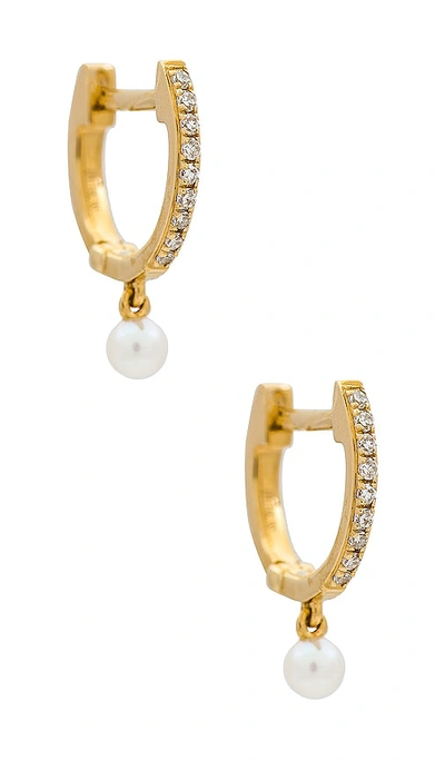 Ef Collection Diamond With Pearl Huggie Earrings In Metallic Gold
