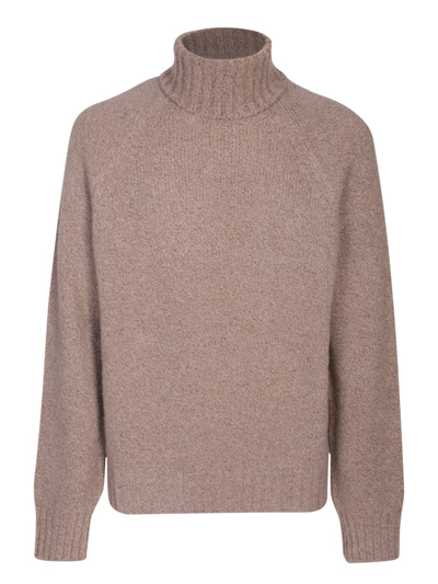 Zegna Boucle Silk Cashmere Sweater In Camel