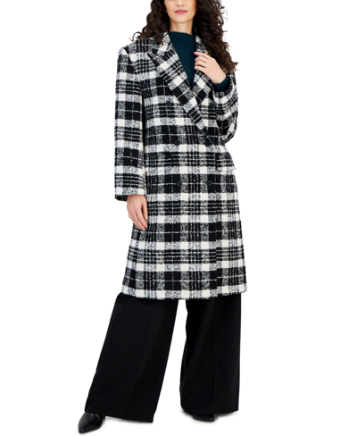 Hugo Oversize-fit Double-breasted Coat With Check Pattern In Patterned