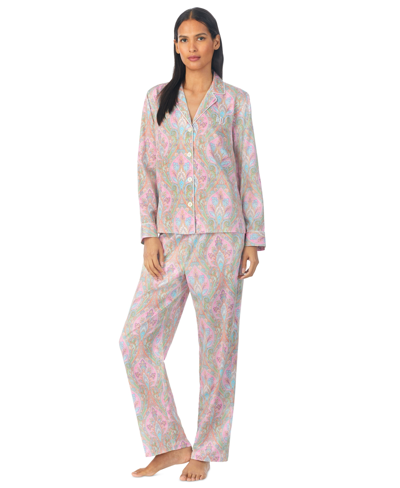 Lauren Ralph Lauren Women's Multi-paisley Sateen Long-sleeve Top And Pajama Pants Set In Multi Paisley