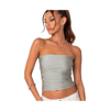 Edikted Maxeen Shiny Ruched Crop Tube Top In Gray
