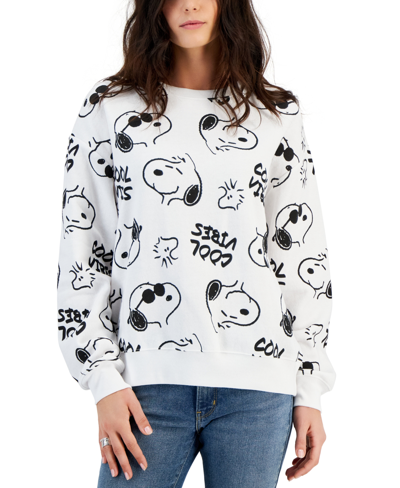 Peanuts Juniors' Snoopy & Woodstock Good Vibes Graphic Sweatshirt In White