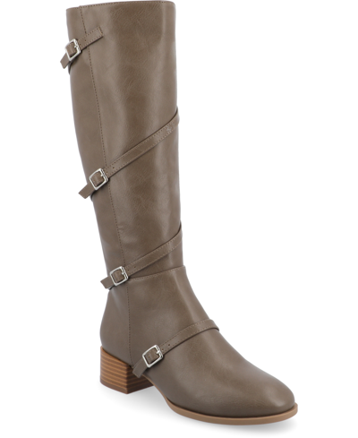 Journee Collection Elettra Tru Comfort Buckle Knee High Boot In Taupe