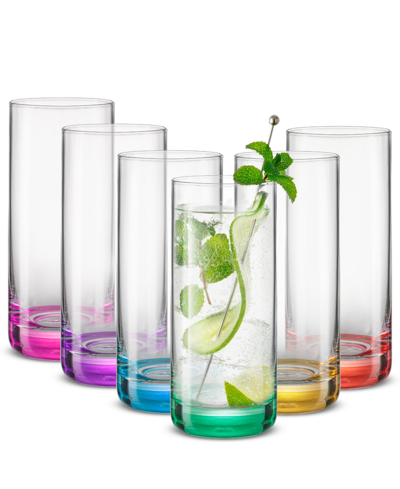Joyjolt Hue Colored Highball Glasses, Set Of 6 In Clear,multi-colored