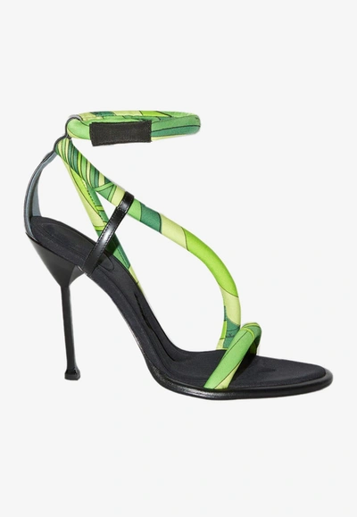 Pucci Leather-trimmed Silk Sandals In Verde