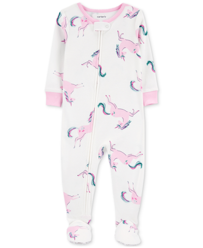 Carter's Babies' Toddler Girls 1-piece Unicorn Footed Pajama In White,pink