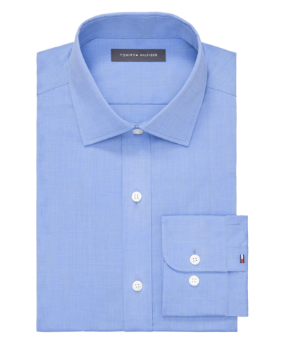 Tommy Hilfiger Men's Th Flex Essentials Wrinkle Free Stretch Regular-fit Dress Shirt In French Blue