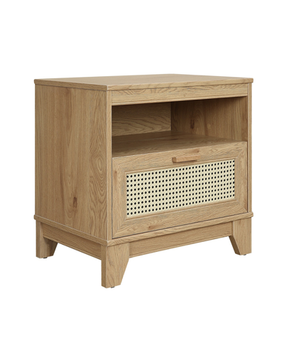 Manhattan Comfort Sheridan 21.63" Medium Density Fibreboard 1-drawer Cane Nightstand In Nature