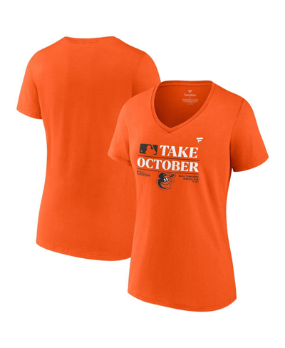 Fanatics Women's  Orange Baltimore Orioles 2023 Postseason Locker Room V-neck T-shirt