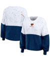 WEAR BY ERIN ANDREWS WOMEN'S WEAR BY ERIN ANDREWS WHITE, NAVY CHICAGO BEARS COLOR-BLOCK PULLOVER SWEATER
