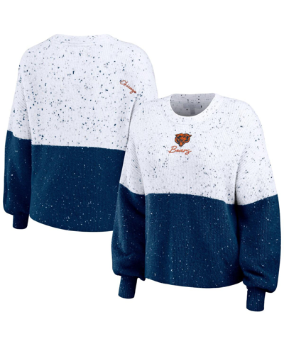 Wear By Erin Andrews White/navy Chicago Bears Lighweight Modest Crop Color-block Pullover Sweater In White,navy