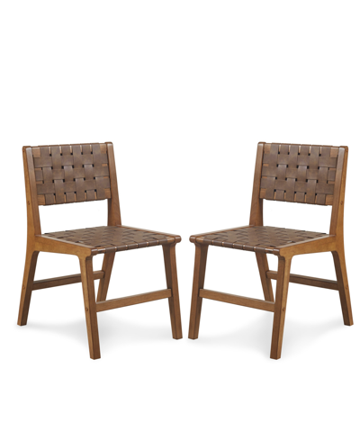 Ink+ivy 18.75" 2-pc. Oslo Wide Faux Leather Woven Dining Chairs In Brown